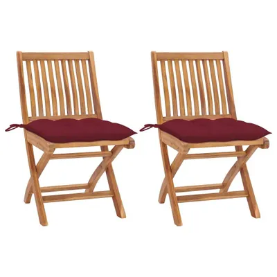 Produktbild von Gartenstühle 2 Stk. mit Weinroten Kissen Massivholz Teak