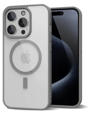Obrázek produktu pro Magnetický kryt pro iPhone 15 Pro, kompatibilní s MagSafe, průhledné nárazuvzdorné pouzdro, ochranný zadní kryt Šedá
