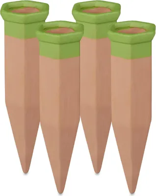 Produktbild von Relaxdays Tonspitzen Bewässerung, 4er Set, Gießkegel für 1,5 l PET Flaschen, für Balkonkästen & Topfpflanzen, terrakotta
