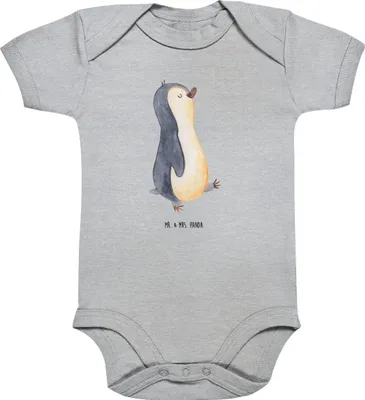 Produktbild von Mr. & Mrs. Panda babykleidung body Pinguin marschieren 3. - 6. Monat - Heather Grey - Geschenk, Kurzarmbody, Strampler, Baby, overall, Babybody, Bruder, Stolz, Zufrieden