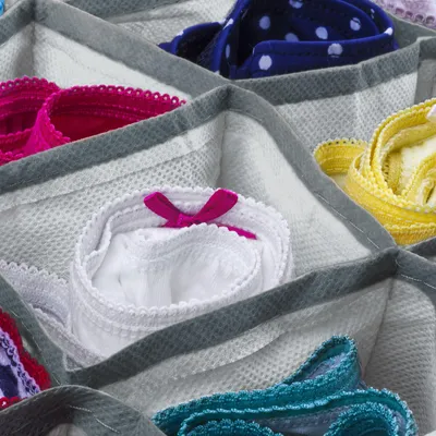 Image de Boîte de rangement pliable en tissu - 32 x 32 x 12 cm - 8 compartiments - gris [BW2078]