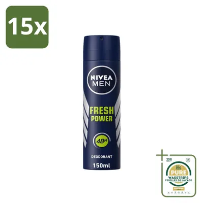 Image de 15 sprays déodorants NIVEA MEN Fresh Power - 150 ml - Pack économique - 15 pièces