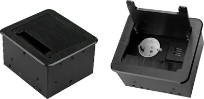 Produktbild von Einbausteckdose Tischsteckdose USB Boden Fußboden Wand Steckdose 230V Aluminium 1 Fach + USB Schwarz
