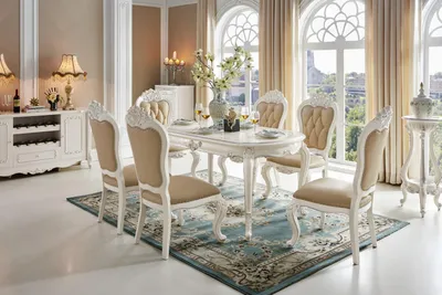 Produktbild von Barock Antik Stil Esszimmer Set Echtholz Klassische 4x Stühle Stuhl