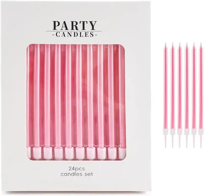 Image de 24 bougies longues pour gâteaux d'anniversaire avec supports, bougies perlées pour gâteaux, décoration de gâteau élégante, décoration de fête élégante pour anniversaire, mariage