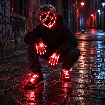 Productafbeelding van Horror LED Halloween masker doodshoofd handschoenen - Set van 3 - Carnaval & cosplay horror kinderkostuum