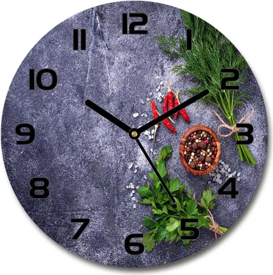 Produktbild von Wanduhr aus Glas 30fi Glasbild Glasuhr Gehärtetes Glas - schwarze-zeiger - Herbs and spices