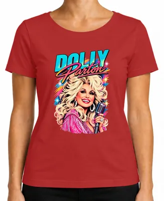 Productafbeelding van Dolly Parton, landelijke muzieklegende, zangeres, retro, Nashville-icoon, dames T-shirt, rood, maat 3XL