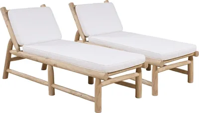 Produktbild von Set aus 2 Teakholz-Liegestühlen mit Matratze – Naturfarben hell und weiß – TULUM von MYLIA