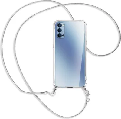 Produktbild von Handykette Backcover-Schutzhülle mit Band (Metall silberfarben) für Oppo Reno4 5G - silberfarbene Kette Snake