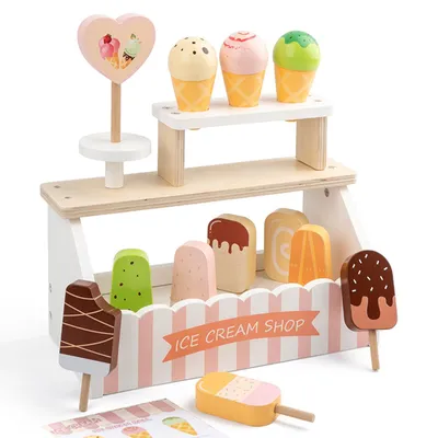 Produktbild von Spielküche Eisdiele aus Holz, EIS am Stiel Spielzeug Kaufladen Zubehör Spielküche