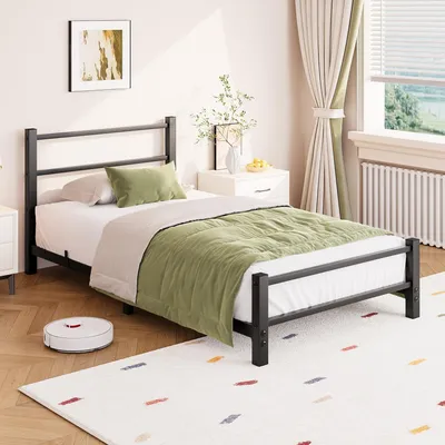 Productafbeelding van Stalen Eenpersoons Bed Frame 90x190cm met Houten Hoofdeinde