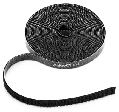 Produktbild von deleyCON 5m Klett Kabelbinder Klettbandrolle 10mm zuschneidbar - Schwarz