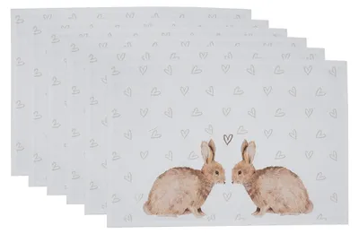 Immagine prodotto di Set di 6 tovagliette Clayre & Eef 48x33 cm Bianco Marrone Cotone Coniglio
