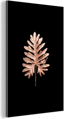 Obrázek produktu pro Nástěnná dekorace Kovový kovový obraz Wall Art 60x90cm Růžové zlato - Leaf - Černá Muchowow Hliníkové obrazy
