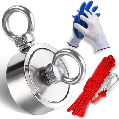Obrázok produktu pre INF Obojstranný neodýmový magnet/rybársky magnet 200 kg s lanom a rukavicami