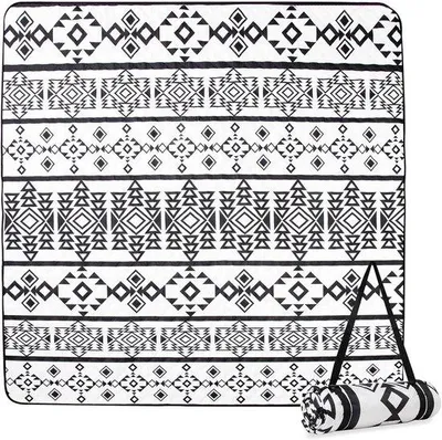 Productafbeelding van Picknickdeken - Waterdicht, opvouwbaar - 1 stuk - Zwart en wit - 200 x 200 cm
