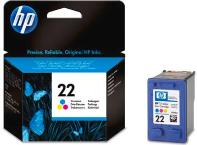 Produktbild von HP 22 Cyan/Magenta/Gelb Original Druckerpatrone, Cyan, Magenta, Gelb, Tinte auf Farbstoffbasis, 5 ml, 1 Stück(e), 165 Seiten
