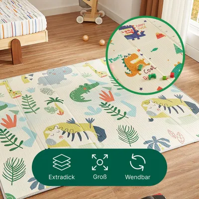 Produktbild von CASABEL Baby-Spielmatte, dick und weich, 180x150cm, Motiv Dschungel
