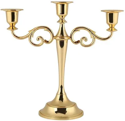 Productafbeelding van Gouden metalen kandelaar met drie armen - woonaccessoire - bruiloft - hoogte 25 cm - kaarshouder