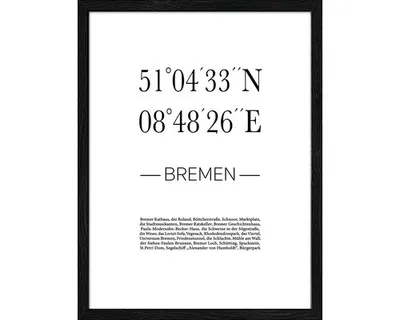 Produktbild von Gerahmtes Bild Bremen Koordinaten II 33x43 cm
