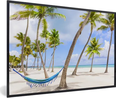 Produktbild von MuchoWow® Gerahmtes Poster Hängematte - Strand - Palmen 90x60 cm - Poster mit Schwarzem Bilderrahmen Wandposter Rahmen Foto Bilder - Fotorahmen - Foto-Plakat