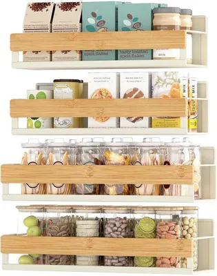 Produktbild von Famanu Magnetisches Kräuterregal, Set von 4, 2 große und 2 kleine Regale, ohne Bohren, für Küche, Kühlschrank und Mikrowelle, cremeweiß-naturbeige