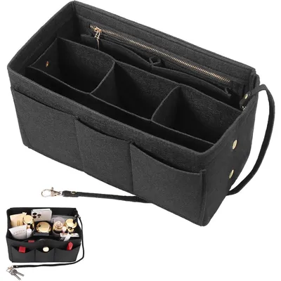 Productafbeelding van Organizer voor tas, vilten binnenzak met meerdere vakken, 27x16x15 cm, zwart