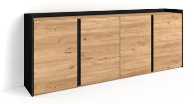 Produktbild von Sideboard, Highboard, 207x80x35 cm, 4 Türen, Wohnzimmer, Küche, Eiche Schwarz