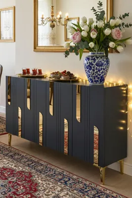 Obrázok produktu pre Skye Decor, kvalitná konzolová stolík, antracitová farba a zlaté prvky, 120 cm, 100% melamín | 12345