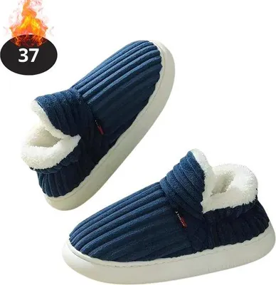 Productafbeelding van Nivard Warme Pantoffels - Sloffen - Slippers - Dames - Heren - Pluche - Maat 37 - Marineblauw