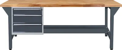 Produktbild von Werkbank Giant Rhino Plus mit 3 Schubladen | HxBxT 84x200x70cm | Traglast 500kg | Anthrazitgrau/Anthrazitgrau
