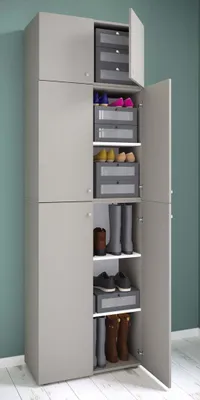 Produktbild von VCM Holz-Schuhschrank | Maße: H. 223 x B. 70 x T. 39 cm| Allzweckschrank | 5 Fächer | 4 Drehtüren | Aufsatz mit 2 Türen– Lona