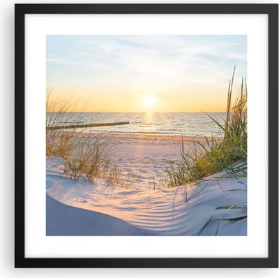 Produktbild von Gerahmtes Poster - Schwarzer Rahmen - Düne Strand Meer - 40x40 cm - Wand Bild - Wanddeko - Wandbilder - Kunstposter - Wandposter - Bilderrahmen - Bilder - Kunstdruck - Wandbild - P2BAC40x40-3989