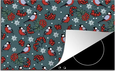 Produktbild von KitchenYeah© Herdabdeckplatte Vogel - Weihnachten - Schnee - Beere - Muster , 80x52cm, Küche Deko, Glaskeramikkochfeld Herdabdeckung, Abdeckplatte fùr Kochfeld