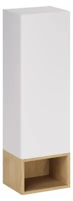 Image de Colonne de rangement OSTER 30cm – meuble suspendu blanc mat 1 porte et niche visible aspect chêne clair