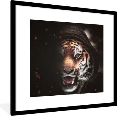 Produktbild von MuchoWow® MuchoWow® Gerahmtes Poster Tiger - Kleidung - Tiere 40x40 cm - Poster mit zchwarzem Bilderrahmen - Poster - Plakat im Rahmen