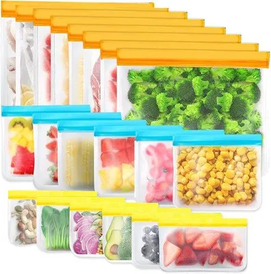 Productafbeelding van Set van 20 herbruikbare opbergzakken - BPA-vrije vrieszakken, siliconen lunchzakjes