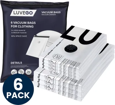Produktbild von Luvego Sada vakuumových pytlů (6 kusů) pro oblečení, polštáře, peřiny - (3x 80x70CM, 3x 70x50CM)
