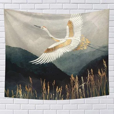 Produktbild von Famanu Wandteppich Natur Landschaft mit Kranichmotiv - 200 x 150 cm