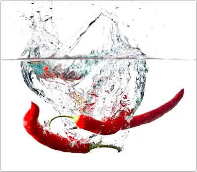 Produktbild von Spritzschutz Herdabdeckplatte Schneidebrett aus Glas Chilischoten im Wassersplash 1-Teilig (60x52cm)