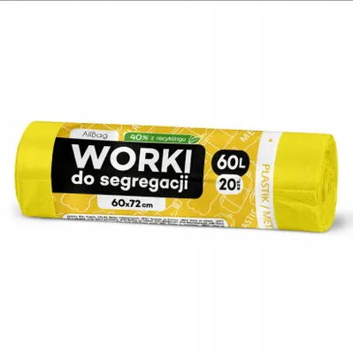 Zdjęcie produktu dla Worki na śmieci z tworzywa sztucznego 60 l, 20 sztuk, kolor żółty – wytrzymałe worki na śmieci do segregacji odpadów z tworzyw sztucznych
