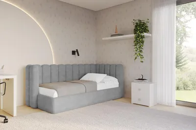 Produktbild von ALTDECOR Jugendbett mit Bettkasten HUGY - 80x200 - Grau - Monolith 84 - Links angeordnet - Einzelbett mit Stauraum - Polsterbett Kinderbett