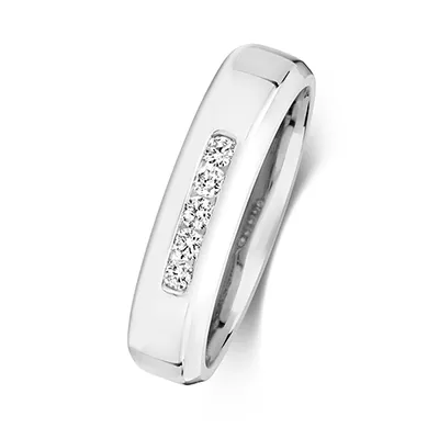 Produktbild von 9 Karat (375) Weißgold 5 Steine Damen - Diamant Trauring/Ehering/Hochzeitsring Brillant-Schliff 0.15 Karat H - PK1, 59 (18.8); TRS380089KWRSR