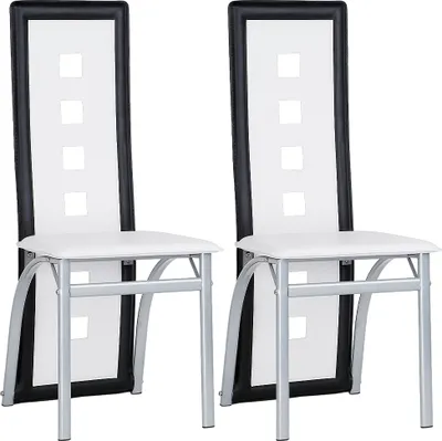 Image de lot de 2 chaises de salle à manger Chaise de cuisine noble en similicuir Chaise de cuisine noble en métal Structure blanche+noire