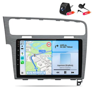 Obrázek produktu pro 4+64GB, s kamerou a mikrofonem, autorádio pro VW Golf 7 VII MK7, rok výroby 2013-2017, s funkcemi CarPlay, Android Auto, WiFi, GPS navigací, RDS, DSP, DAB+, Bluetooth, 10 palců