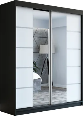 Produktbild von Schwebetürenschrank Kleiderschrank ERO  180 cm Schrank Garderobe Spiegel.Verschiedene Farben (Weiß, Schwarz, Somona). Möbel vom Hersteller!