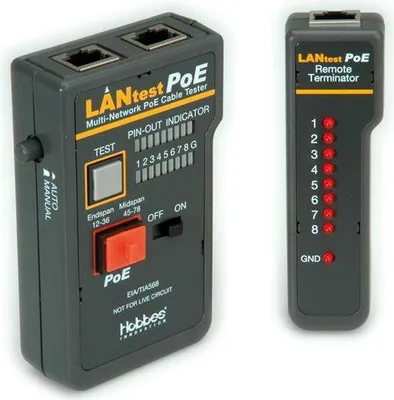 Zdjęcie produktu dla HOBBES 13.01.3371 Netzwerkkabel-Tester PoE-Tester Schwarz (13.01.3371)