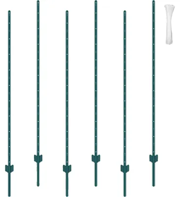 Image de Poteaux de clôture VEVOR 6 pieds, lot de 6 poteaux en T haute performance en métal, poteaux de clôture solides en acier pour cour de jardin, pelouse, fermes et clôtures grillagées en plein air, vert