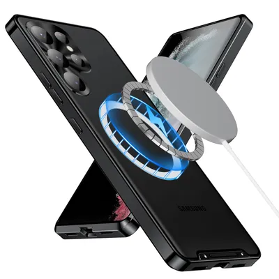 Immagine prodotto di Custodia in metallo per Samsung Galaxy S25 Custodia traslucida ultra opaca con bobina magnetica e protezione della fotocamera nera